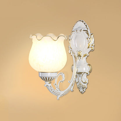 Vivolux | Traditionale Blumentapete Wandlicht Frost Glas Wandlicht Leuchte mit Rüschensaum für Flur