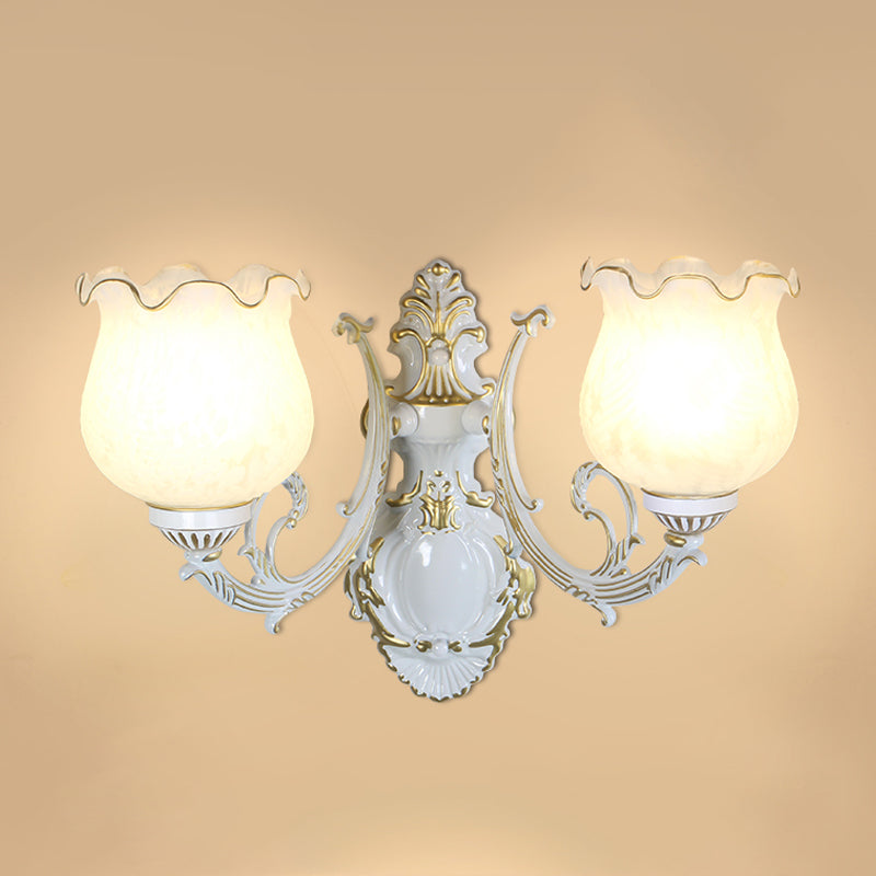 Vivolux | Traditionale Blumentapete Wandlicht Frost Glas Wandlicht Leuchte mit Rüschensaum für Flur