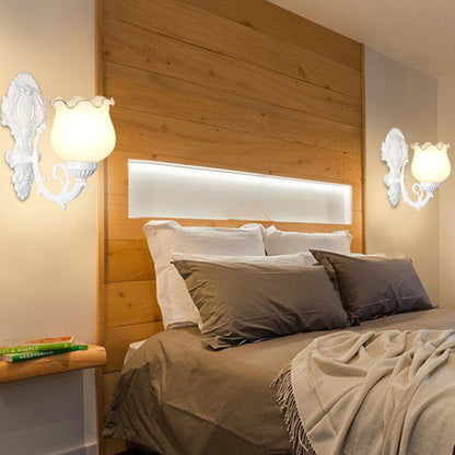 Vivolux | Traditionale Blumentapete Wandlicht Frost Glas Wandlicht Leuchte mit Rüschensaum für Flur
