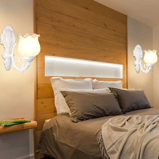 Vivolux | Traditionale Blumentapete Wandlicht Frost Glas Wandlicht Leuchte mit Rüschensaum für Flur