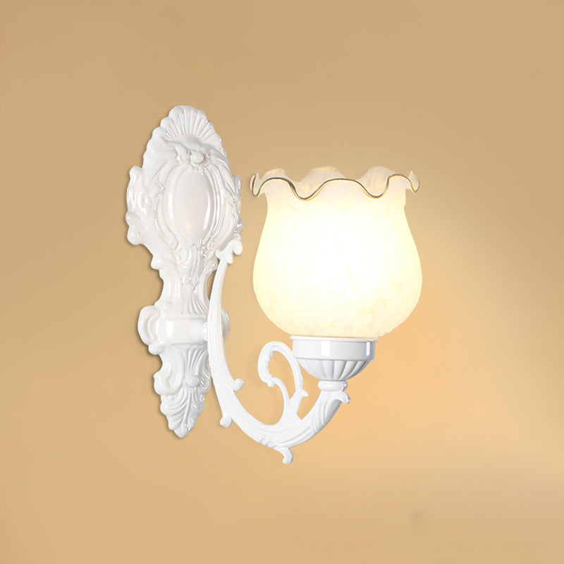 Vivolux | Traditionale Blumentapete Wandlicht Frost Glas Wandlicht Leuchte mit Rüschensaum für Flur