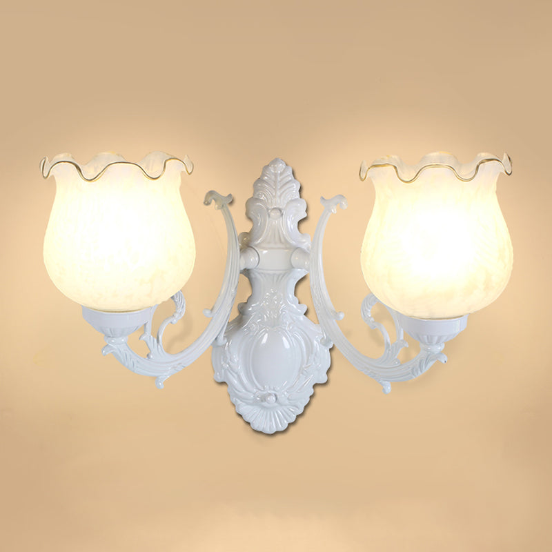Vivolux | Traditionale Blumentapete Wandlicht Frost Glas Wandlicht Leuchte mit Rüschensaum für Flur