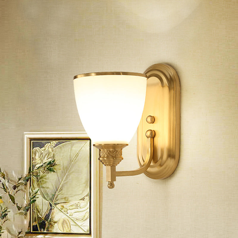 Vivolux | Einzelner Glühbirnen-Wandlicht-Armatur Vintage Glocke Opal Frostglas Wandmontierte Lampe in Gold