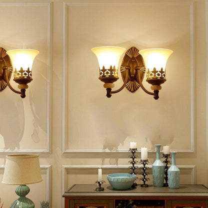 Vivolux | Flared Shade Beige Glas Wandlamp Retro Woonkamer Wandverlichting met Filigree in Donkerbruin