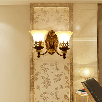 Vivolux | Flared Shade Beige Glas Wandlamp Retro Woonkamer Wandverlichting met Filigree in Donkerbruin