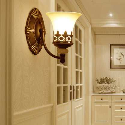 Vivolux | Flared Shade Beige Glas Wandlamp Retro Woonkamer Wandverlichting met Filigree in Donkerbruin