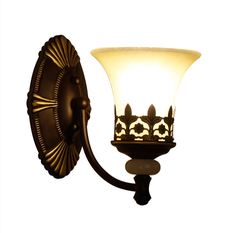 Vivolux | Flared Shade Beige Glas Wandlamp Retro Woonkamer Wandverlichting met Filigree in Donkerbruin