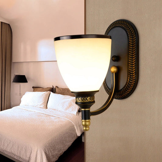 Vivolux | Zwarte Klokvormige Wandlamp Rustiek Witte Frost Glas Woonkamer Wandverlichting