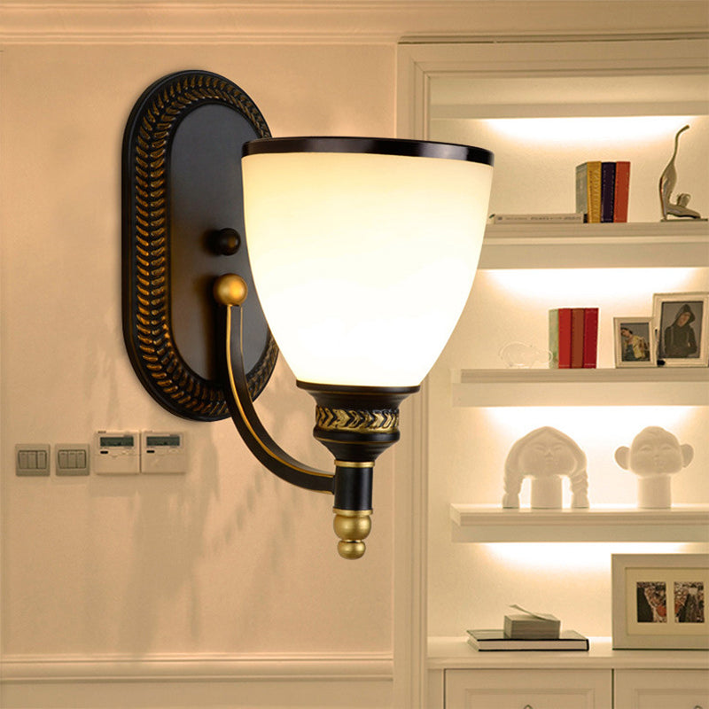 Vivolux | Zwarte Klokvormige Wandlamp Rustiek Witte Frost Glas Woonkamer Wandverlichting