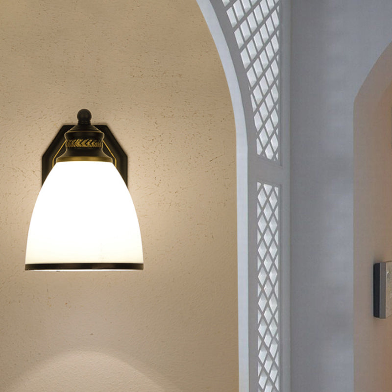 Vivolux | Klassische Creme Glas Schwarz Wandbeleuchtung Leuchte für Wohnzimmer Bell Form