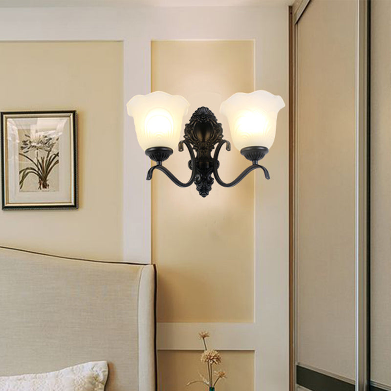 Vivolux | Zwarte Wandlamp Traditionele Crème Glazen Uitgebreide Vorm Wandlamp Fixture voor Woonkamer