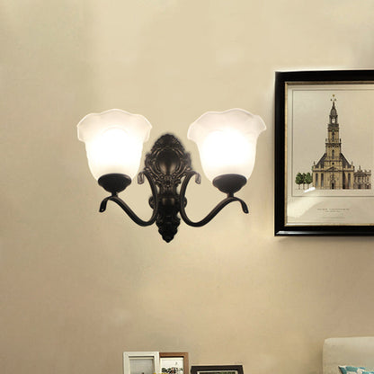 Vivolux | Zwarte Wandlamp Traditionele Crème Glazen Uitgebreide Vorm Wandlamp Fixture voor Woonkamer