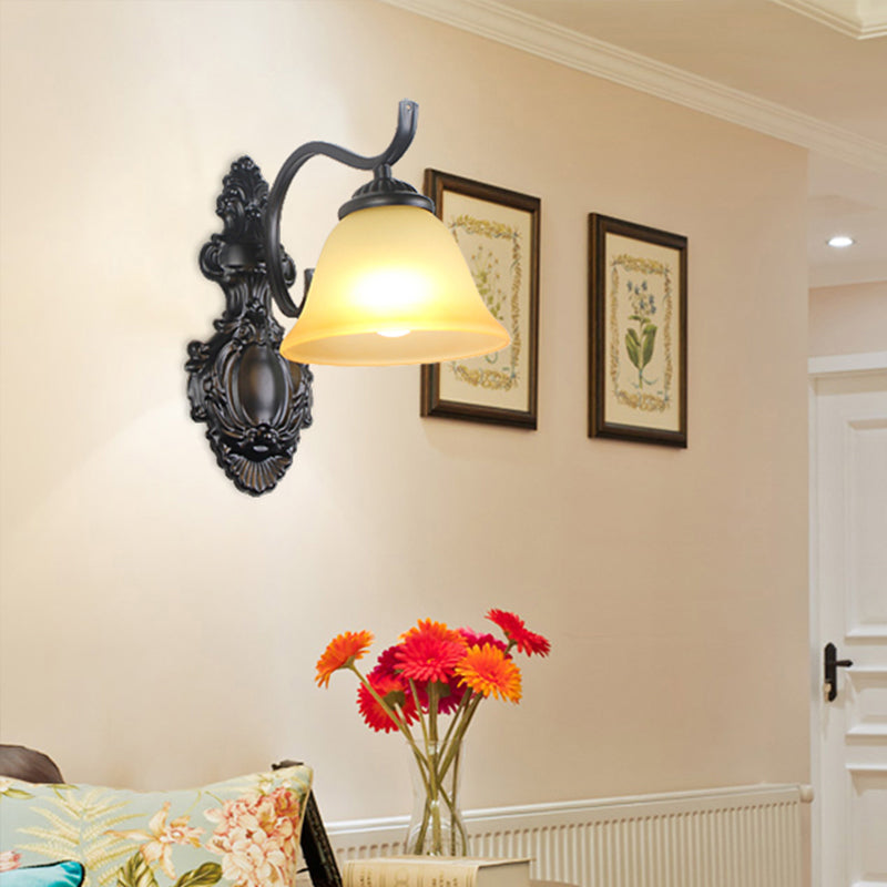 Vivolux | Zwarte Wandlamp Traditionele Crème Glazen Uitgebreide Vorm Wandlamp Fixture voor Woonkamer