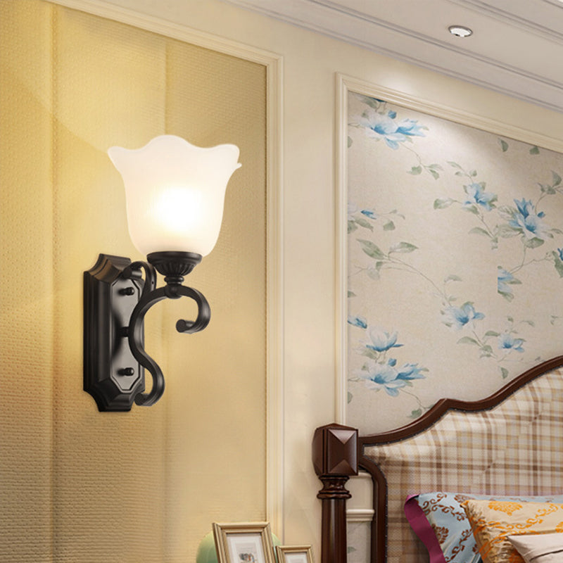 Vivolux | Frost Glas Schwarze Wandleuchte Blütenförmige Vintage Wandlampe für Schlafzimmer