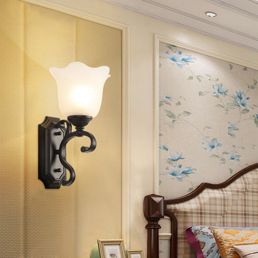 Vivolux | Frost Glas Schwarze Wandleuchte Blütenförmige Vintage Wandlampe für Schlafzimmer