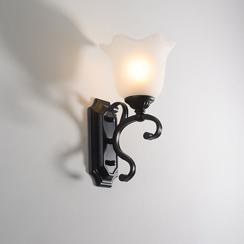 Vivolux | Frost Glas Schwarze Wandleuchte Blütenförmige Vintage Wandlampe für Schlafzimmer