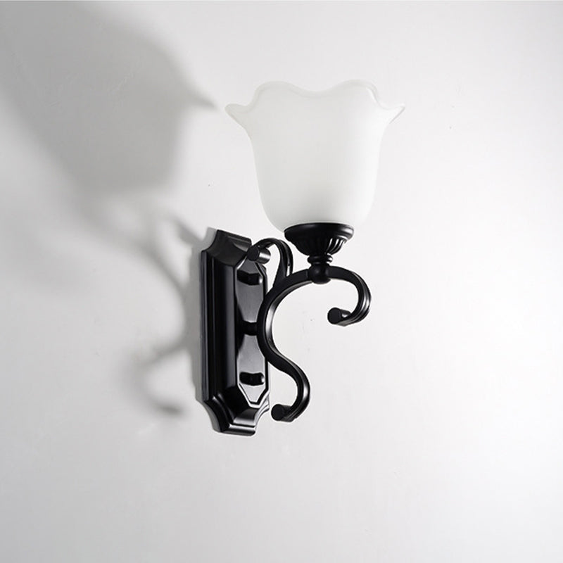 Vivolux | Frost Glas Schwarze Wandleuchte Blütenförmige Vintage Wandlampe für Schlafzimmer