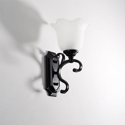 Vivolux | Frost Glas Schwarze Wandleuchte Blütenförmige Vintage Wandlampe für Schlafzimmer