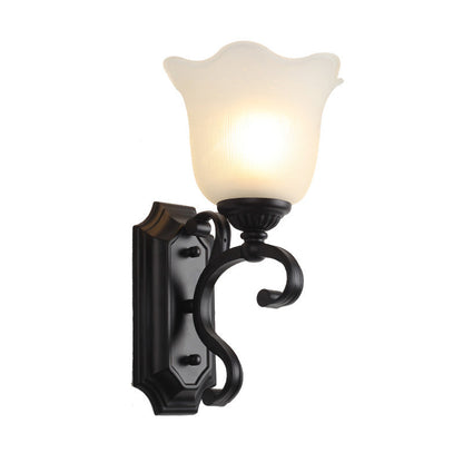 Vivolux | Frost Glas Schwarze Wandleuchte Blütenförmige Vintage Wandlampe für Schlafzimmer
