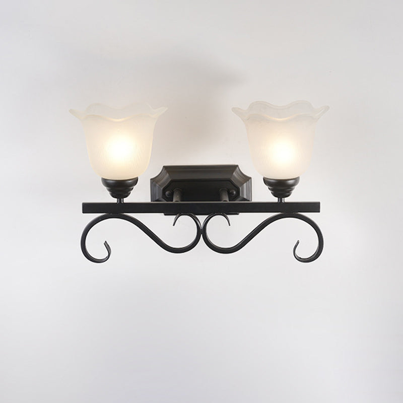 Vivolux | Frost Glas Schwarze Wandleuchte Blütenförmige Vintage Wandlampe für Schlafzimmer