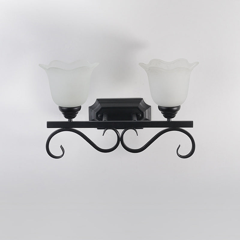 Vivolux | Frost Glas Schwarze Wandleuchte Blütenförmige Vintage Wandlampe für Schlafzimmer