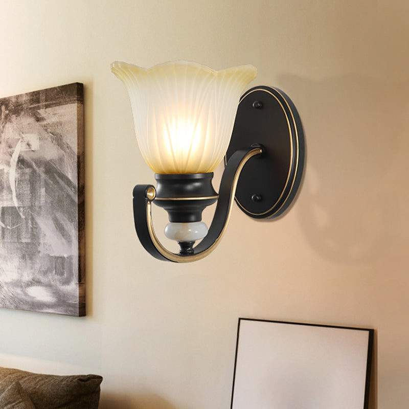 Vivolux | Retro Gerüschte Wandmontage Licht Einzel-Glühbirne Geripptes Glas Wandbeleuchtung in Kaffee für Wohnzimmer