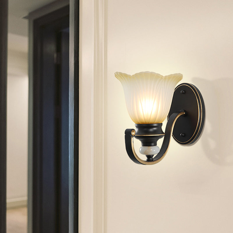 Vivolux | Retro Gerüschte Wandmontage Licht Einzel-Glühbirne Geripptes Glas Wandbeleuchtung in Kaffee für Wohnzimmer