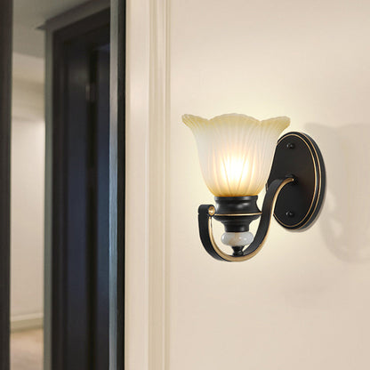 Vivolux | Retro Gerüschte Wandmontage Licht Einzel-Glühbirne Geripptes Glas Wandbeleuchtung in Kaffee für Wohnzimmer