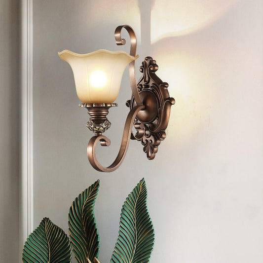 Vivolux | Frosted Glass Floral Shade Wandlamp Klassieke Woonkamer Wandverlichting Armatuur in Bruin