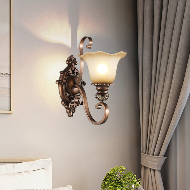 Vivolux | Frosted Glass Floral Shade Wandlamp Klassieke Woonkamer Wandverlichting Armatuur in Bruin