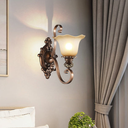 Vivolux | Frosted Glass Floral Shade Wandlamp Klassieke Woonkamer Wandverlichting Armatuur in Bruin