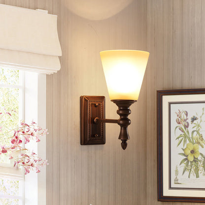 Vivolux | 1-Licht Crème Glas Wandlamp Vintage Bruine Conus Shade Woonkamer Wand Gemonteerde Lamp