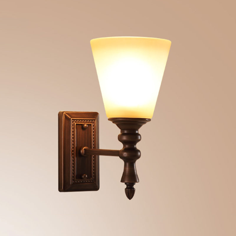 Vivolux | 1-Licht Crème Glas Wandlamp Vintage Bruine Conus Shade Woonkamer Wand Gemonteerde Lamp