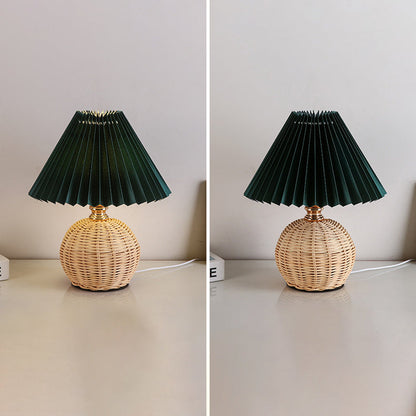 Vivolux | RattaLume Nordic LED Tischlampe | Geflochtenes Rattan & Faltstoffschirm | Stimmungslicht | Deko fürs Schlafzimmer