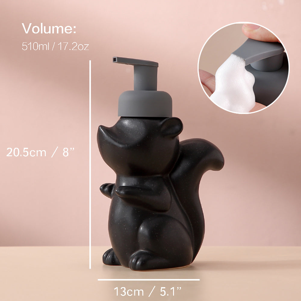 Vivolux | Keramischer Seifenspender, Eichhörnchen Schaum-Pumpen Badezimmerflasche, Tierdesign, nachfüllbare wiederverwendbare Lotion-Pumpe für Badezimmer Küche, 510ml/17,2oz