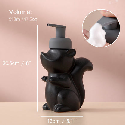 Vivolux | Keramischer Seifenspender, Eichhörnchen Schaum-Pumpen Badezimmerflasche, Tierdesign, nachfüllbare wiederverwendbare Lotion-Pumpe für Badezimmer Küche, 510ml/17,2oz