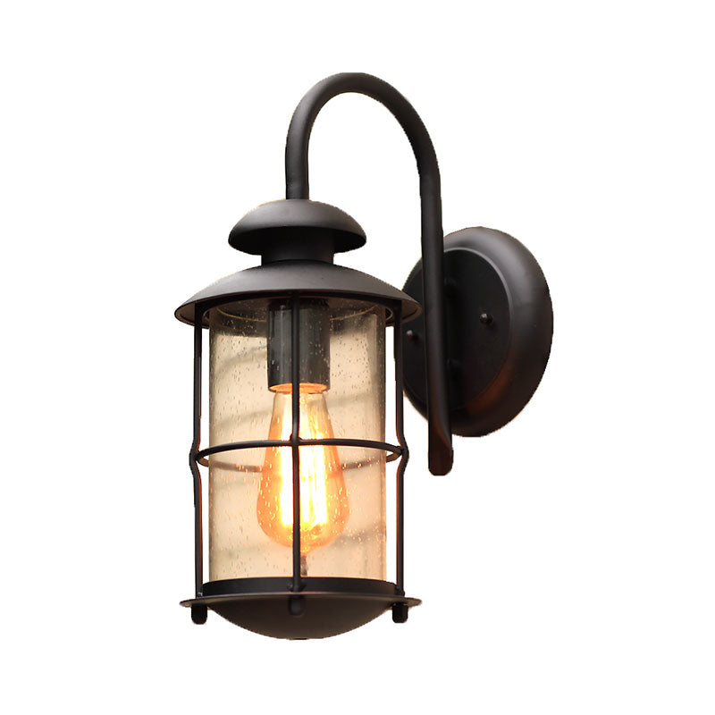 Vivolux | Zylinderförmige Klarglas-Wandmontageleuchte Retro 1-Licht Außenwandleuchte in Schwarz
