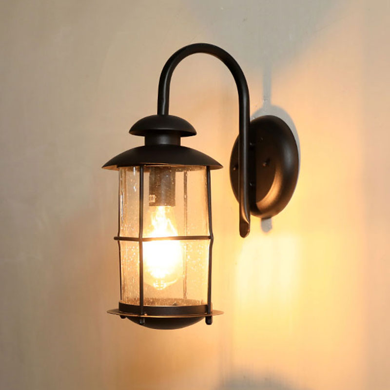 Vivolux | Zylinderförmige Klarglas-Wandmontageleuchte Retro 1-Licht Außenwandleuchte in Schwarz