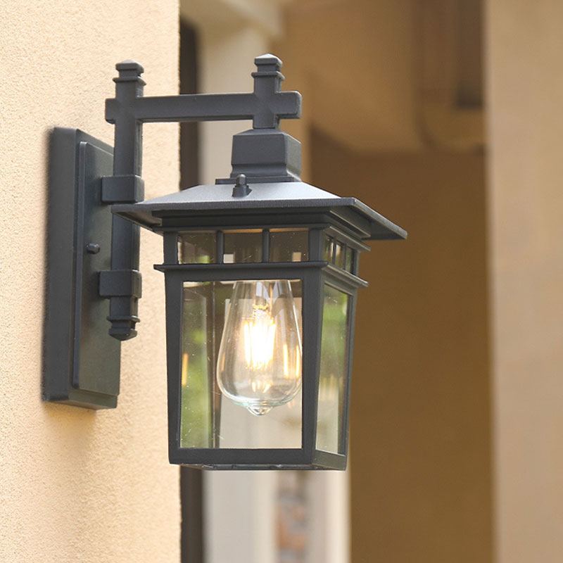 Vivolux | Einzelne-Glühbirne Wandbeleuchtung Vintage Haus Aluminium Wandschalterlampe mit klarem Glasschirm in strukturiertem Schwarz