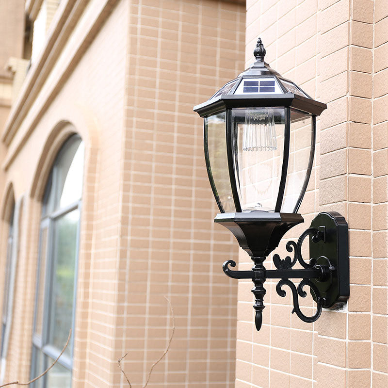 Vivolux | Vintage House Shaped Solar Wandlamp Metallisch LED Wandmontierte Lampe mit Glasschirm für Außenbereich