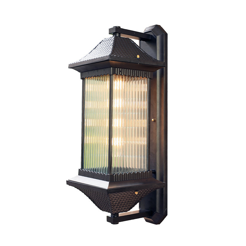 Vivolux | Geribbelte Glazen Rechthoekige Schaduw Wandlamp Classic Single Buiten Wandverlichting Fixture in Koffie