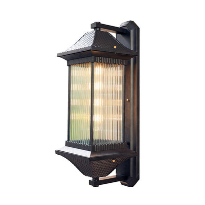 Vivolux | Geribbelte Glazen Rechthoekige Schaduw Wandlamp Classic Single Buiten Wandverlichting Fixture in Koffie