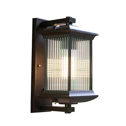 Vivolux | Geribbelte Glazen Rechthoekige Schaduw Wandlamp Classic Single Buiten Wandverlichting Fixture in Koffie