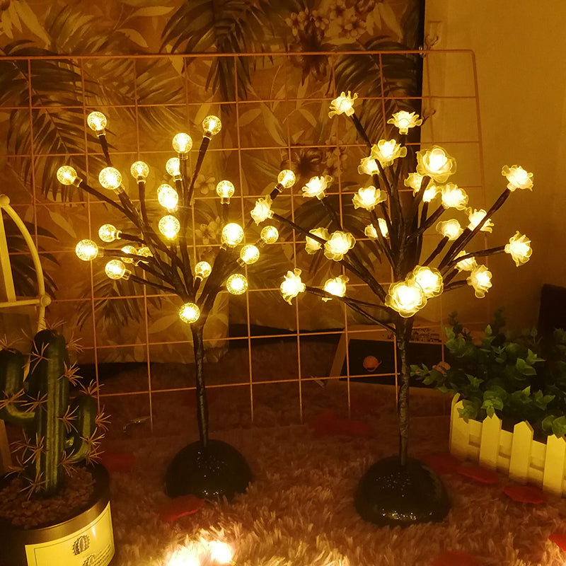 Vivolux | Baumförmige Batterie Tischbeleuchtung Kunst Dekor Kunststoff Schlafzimmer LED Nachttischlampe in Schwarz