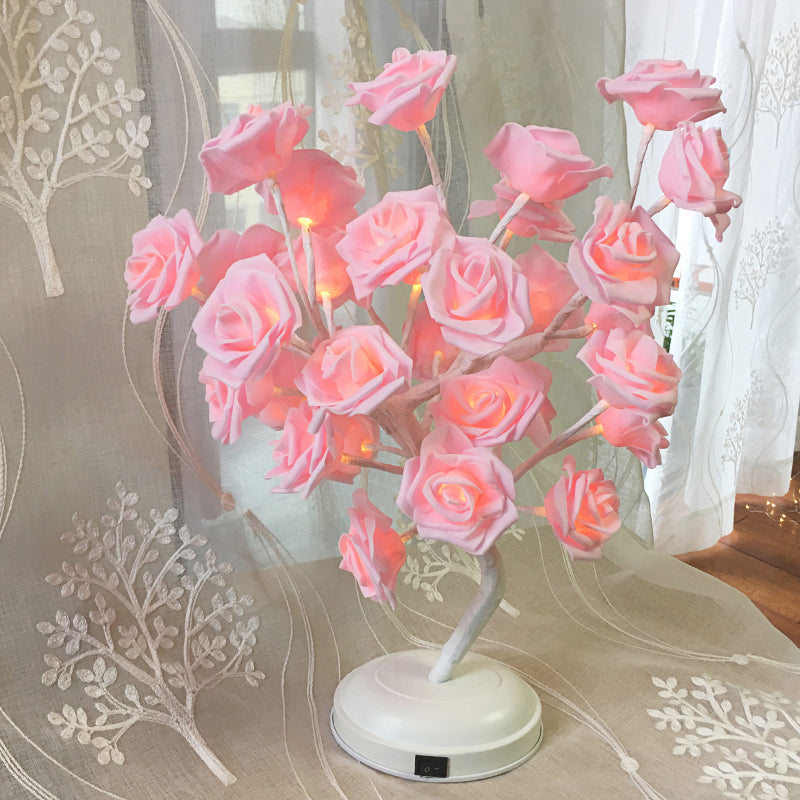 Vivolux | Kunst Decor Boomtak USB Tafel Verlichting Plastic Slaapkamer LED Nachttafel Lamp met Decoratieve Roos