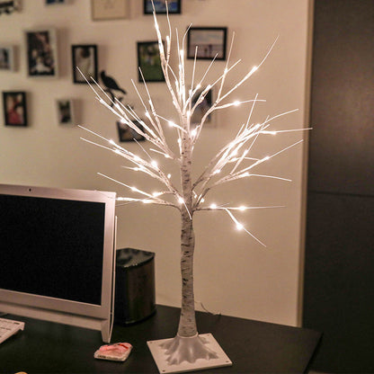 Vivolux | Birke Baum Form Plastik LED Stehlampe Dekorativ Weiß USB Nachttisch Beleuchtung