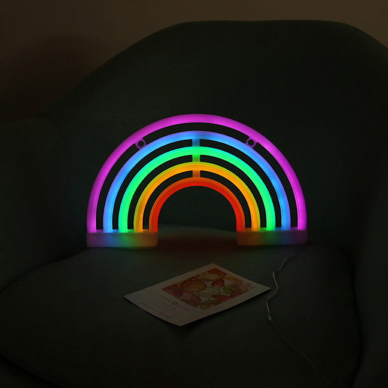 Vivolux | Witte Regenboogvormige LED Tafel licht Minimalisme Rubber Neon Muurverlichting met USB Oplaadpoort