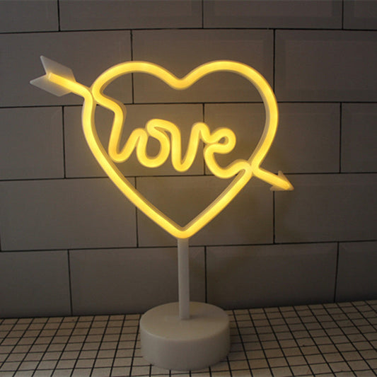 Vivolux | Plastik Cartoon LED Tischlampe Zeitgenössische Neon Nachtbeleuchtung in Weiß für Schlafzimmer
