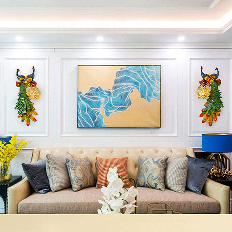 Vivolux | Kristallbesetzte Wandlampe Laterne Rustikal 1-Licht Wohnzimmer Wandleuchte mit mehrfarbigem Pfau Deco