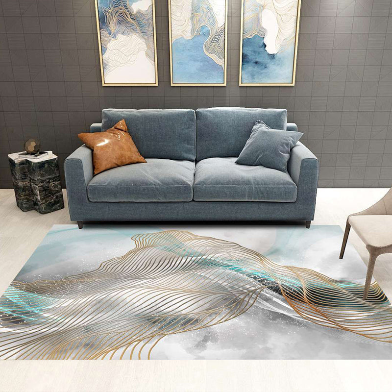 Vivolux | Nordic Abstract Botanischer Teppich Mehrfarbiger Synthetik Teppich Rutschfest Maschinenwaschbar Haustierfreundlicher Teppich für Wohnzimmer